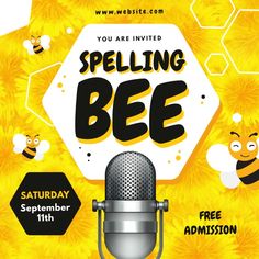 a microphone with bees around it and the words spelling bee