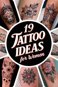 19 tattoo ideas for women displayed in a collage of various designs, including floral and animal motifs. Classic Tattoo For Women, Inside Forearm Tattoo Women