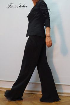 Loose Black Pants/Wide Leg Pants/Casual Drop Crotch Pants/Extravagant Pants/Elegant Pants/F1293 Stretch Harem Pants For Work, Stretch Full Length Harem Pants For Work, Fitted Ankle-length Harem Pants For Work, Elegant Fitted Ankle-length Harem Pants, Loose Black Pants, Spring Pants, Winter Scarf Fashion, Wide Leg Pants Casual, Elegant Pants