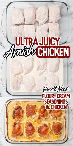 Amish chicken is a simple, comforting dish featuring crispy, golden chicken thighs baked in a rich, creamy sauce. With easy-to-find ingredients and minimal prep, it’s perfect for a hearty weeknight dinner or a cozy family meal.