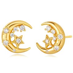 PRICES MAY VARY. 【STYLE】 This is a handmade moon earring with a simple design and detailed carving, which makes this earring more dazzling. 14K real gold plated brass, 925 sterling silver post, safe for sensitive ears, nickel-free and lead-free. 【Dimensions】 Gold moon stud earrings: 0.47"( 12mm)tall, 0.43" ( 11mm)wide, 0.049 oz /pair.The heart earrings are perfect for stacking with other earrings in multiple piercings, or it can be simply beautiful alone! 【PACKAGE】Cute one pair moon ear stud and Moon Earring, Moon Stud Earrings, Multiple Piercings, Womens Earrings Studs, Moon Studs, Earplugs, Gold Moon, Gold Stud Earrings, Small Earrings Studs