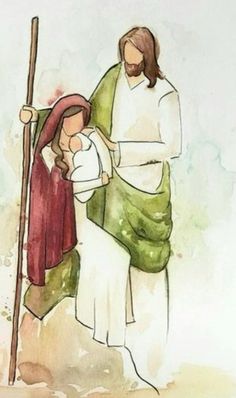 a watercolor painting of jesus holding the baby jesus