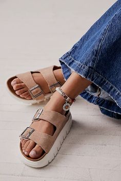 Arizona Chunky Birkenstock Sandals | Free People Platform Birkenstock Sandals, Birkenstock Platform Outfit, Chunky Birkenstock, Birkenstock Platform, Platform Birkenstock, Platform Sandals Outfit, Work Sandals, Birkenstock Sandal, Birkenstock Madrid Big Buckle