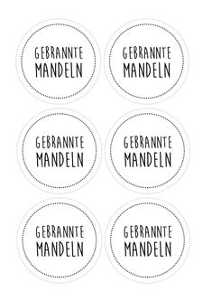 four labels with the words geranite mandeln and an oval one in black ink