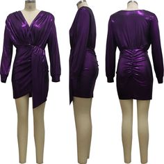 Sexy Fashion Slim Fit V-neck Dress Fitted Purple V-neck Dress For Party, Elegant Purple V-neck Mini Dress, Fall Purple V-neck Dress, Trendy V-neck Stretch Bodycon Dress, Flirty V-neck Dress For Party Season, Elegant Purple V-neck Dress For Party, Stretch V-neck Mini Dress For Evening, Knee-length V-neck Bodycon Dress For Party, Party Bodycon Knee-length V-neck Dress