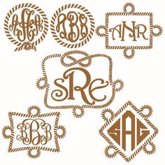 four monogrammed frames with rope around them and the letters r, b, c