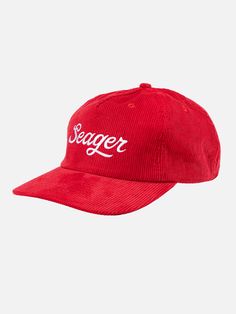 seager big red cotton corduroy snapback hat kempt athens ga georgia men's clothing store Vintage Red Cotton Hat, Red Vintage Cotton Hat, Red Cotton Hats With Curved Bill, Red Cotton Hat With Curved Bill, Red Cotton Baseball Cap With Embroidered Logo, Classic Red Cotton Baseball Cap, Classic Red Cotton Hat, Red Cotton Hat With Embroidered Logo, Hey Good Lookin