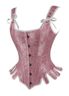 Renaissance Historically Inspired Floral Brocade Corset     This historically-inspired corset that boasts an elegant pink Jacquard brocade fabric. Its shoulder straps provide support and style, making this an exquisite choice for formal occasions. With its distinguished lines and classic appeal, this corset captures the essence of timeless glamour.     Type: Overbust Corset   Style: Vintage   Design: Ribbon Lacing,Shoulder Straps   Embellishment: Lace-up   Fabric: Brocade, cotton   Color: Blue Elegant Sleeveless Corset With Hook And Eye Closure, Pink Fitted Corset Dress With Boned Bodice, Pink Satin Corset With Corset Back, Pink Satin Corset With Boned Bodice, Elegant Pink Overbust Corset Dress, Elegant Underbust Corset With Hook And Eye Closure, Pink Sleeveless Satin Corset, Fitted Historical Design Corset Dress, Formal Fitted Corset With Historical Design