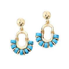 A Wisp Of Vibrant Color In A Modern Geometric Shape Of Bold And Appealing Design. Perfect Dangle To Add To Your Wardrobe. You’ll Love Its Quality Workmanship And The On Trend Classic Style. Such A Glamorous Addition From Day To Night. Marbleized Turquoise Blue Bead Dangles Gold Tone Hoop ¾” X 1 ½” Lightweight For Pierced Ears Only Also In White, Pink, Natural, Multi Mint, Brown, Gray And Black Blue Metal Beaded Earrings With Colorful Beads, Blue Beaded Metal Hoop Earrings, Blue Dangle Hoop Earrings, Blue Earrings With Colorful Metal Beads, Blue Metal Dangle Hoop Earrings, Summer Blue Metal Hoop Earrings, Trendy Blue Dangle Jewelry, Trendy Turquoise Beaded Drop Earrings, Trendy Nickel-free Blue Hoop Earrings