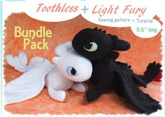 toothless and light fury stuffed animal sewing pattern