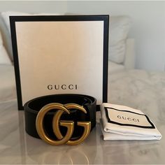 New Has Dust Bag And Box It Was Gift Wrong Color Past 30 Day Return Or Exchange Policy Will Ship Out Same Day Of Purchase Authentic Gg Belt, Gucci Accessories, Gucci Black, Dust Bag, Gucci, Women Accessories, Leather, Women Shopping, Gifts