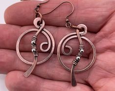 Two Piece Hanging Movement Earrings, Copper Wire Wrapped Hoop Earrings, Hammered, Rustic Hoop Earrings, Boho Earrings, 7th Anniversary Gift - Etsy