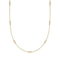 Ross-Simons - 1.00ct t. w. Diamond Trio Station Necklace in 14kt Yellow Gold. 18". Showcasing more glitz than your typical single-station design, our must-have necklace presents dazzling 1.00 ct. t. w. round brilliant-cut diamond trios around a classic 14kt yellow gold cable chain. Perfect for layering with a classic station necklace or your other favorite strands. Lobster clasp, diamond trio-station necklace. Diamond birthstones are the perfect gift for April birthdays. Yellow Gold Station Necklace With Single Cut Diamonds, Classic Gold Station Necklace With Brilliant Cut, Classic Yellow Gold Single Strand Diamond Necklace, Classic Single Strand Yellow Gold Diamond Necklace, Classic Gold Station Necklace With Single Cut Diamonds, Yellow Gold Diamond Station Necklace With Brilliant Cut, Classic 14k Gold Station Necklace, Classic Yellow Gold Station Necklace With Brilliant Cut, Classic Yellow Gold Diamond Station Necklace