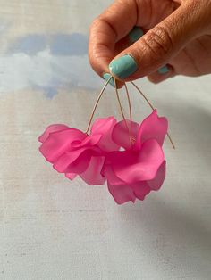 Complete your look with Little Leaf's petal drop hook earrings! Chic and bold; these earrings are very versatile and can be worn for many different occasions.  They instantly dress up a casual outfit, and give simple elegance to a more dressy affair. They are simply a work of art which will turn many heads.   Made from semi-translucent acrylic petals in beautiful bright and bold pink tones threaded on gold v-shaped ear wires, these earrings are sure to make a statement. They are also very lightw Matching Bridesmaids, Friends Valentines, Jewellery Gifts, Zipper Charms, Pink Petals, Bee Design, Big Flowers, Floral Jewellery, Gold Threads