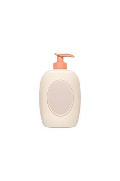 a bottle of soap with an orange pump on the top and a white cap around it