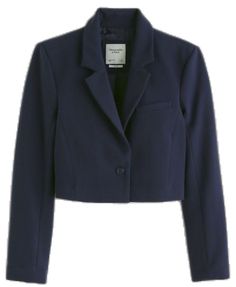 Chic Cropped Blue Blazer, Chic Fitted Navy Blazer, Chic Blue Cropped Outerwear, Chic Cropped Blue Outerwear, Chic Blue Cropped Jacket For Work, Fitted Blue Cropped Jacket For Fall, Chic Blue Fitted Cropped Jacket, Chic Fitted Blue Cropped Jacket, Blue Blazer Women