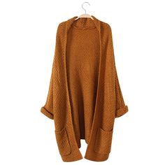 Long Chunky Cardigan with Pocket - Ginger - 2E06998614 - Women's Clothing  #WomensClothing #Women's #Clothing Long Brown Cardigan, Dik Vest, Batwing Cardigan, Batwing Sleeve Top, The Cardigans, Cardigan Brown, Loose Cardigan, Gilet Long, Outwear Coat