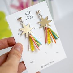 Meet our gorgeous rainbow pride earrings! This beautiful colorful tassel earrings can be your perfect party earrings or every day earrings. They look equally good with a white T-shirt and with a fancy outfits. And have a unique  ⭐SHINE BRIGHT⭐ vibe! * perfectly suitable for straight people💕 This dreamy pair of stars earrings are made from silver mirror plexiglass with glass beads tassels and silver components. Hypoallergenic and nickel and lead free. DETAILS: *Stars are made from silver mirror Rainbow Dangle Tassel Earrings Gift, Colorful Dangle Tassel Earrings Gift, Bohemian Rainbow Tassel Earrings As Gift, Handmade Rainbow Star Jewelry, Pride Jewelry, Pride Jewellery, Earrings Star, Beaded Tassel Earrings, Earrings Colorful