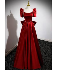 Get 10% off now! Buy formal burgundy satin aline long evening dress square neck with big bow in back at cheap price online. Free stable shipping and pro custom service since 2009. Satin Long Prom Dress, Dress Square Neck, A Line Evening Dress, Long Evening Dress, Burgundy Prom Dress, فستان سهرة, Dress A Line, Big Bows, Long Prom Dress