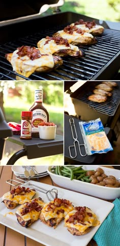 there are many different pictures of food being cooked on the grill