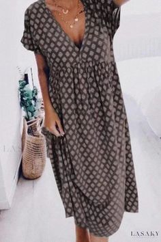 Lasaky - Printed Short Sleeve Maxi Dress Tall Outfits, Short Sleeve Summer Dresses, Casual Dressy, Line Dresses, Breezy Dress, Short Sleeve Maxi Dresses, A Line Dresses, Dressy Dresses, Midi Dress Casual