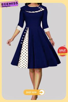 Tibetan Blue Casual Print Polka Dot Patchwork O Neck A Line Dresses Long Sleeve Polka Dot Dress With Patchwork, Polka Dot Patchwork Party Dress, Party Polka Dot Patchwork Dress, Polka Dot Patchwork Dress For Party, Blue Knee-length Spliced Dress, Blue A-line Dress With Patchwork, Winnie The Pooh Gif, Dresses By Style, Evening Party Dresses