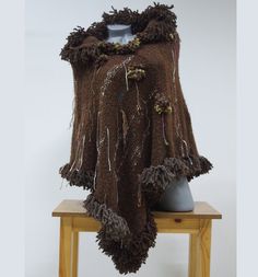 Knit+hooded+womens+poncho+Thick+brown+fringed+cape+by+CleopatraArt One-size Brown Shawl, Brown Fringed Poncho For Fall, Brown Fringe Poncho For Fall, Brown Winter Cape, One Size Brown Poncho For Winter, Brown One Size Poncho For Winter, Brown Alpaca Poncho For Winter, One-size-fits-all Brown Winter Poncho, Cozy Brown Shawl For Fall