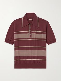 KAPITAL Carol Striped Cotton-Blend Polo Shirt for Men | MR PORTER Retro Cotton Polo Shirt With Striped Collar, Retro Polo Collar Top With Striped Detail, Vintage Striped Collared Polo Shirt, Vintage Striped Short Sleeve Polo Shirt, Striped Cotton Polo Collar T-shirt, Mr Porter, Mens Fall, Polo Shirt, Cotton Blend