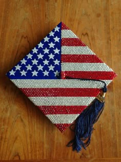 an american flag ornament on a wooden table