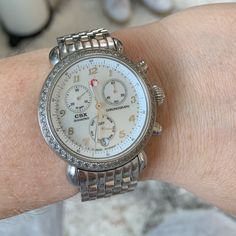 Bought 6 Years Ago. Still Great Condition! Minor Scratches As Seen In The Photos. Designer Silver Diamond Watch With Subdials, Silver Diamond Analog Watch, Silver Chronograph Diamond Watch As Gift, Silver Diamond Chronograph Watch As Gift, Silver Diamond Chronograph Watch For Gift, Designer Silver Diamond Watch With Round Dial, Designer Silver Diamond Watch With Polished Finish, Elegant Silver Diamond Watch With Subdials, Timeless Silver Chronograph Jewelry And Watches