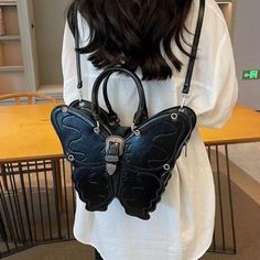 color: Black Pretty Backpacks, Embroidered Backpack, Butterfly Embroidery, Wallet Fashion, Butterfly Design, Black Backpack, Modern Woman, Backpack Bags, Fashion Statement