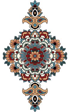 an ornate flower design in red, orange and blue