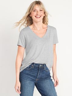 Short-Sleeve Luxe V-Neck T-Shirt for Women | Old Navy Womens Trendy Tops, Old Navy Shorts, T Shirt For Women, Knitted Tshirt, Petite Size, Women's Tops, Grand Canyon, V Neck T Shirt, Old Navy