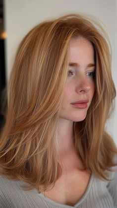 Lily Bloom Hair Color, No Layers Long Hair, Golden Retriever Hair Color, Lowlights On Ginger Hair, Redhead Money Piece, Virgin River Mel Hair, Old Money Red Hair, Shoulder Length Ginger Hair, Mid Length Red Hair