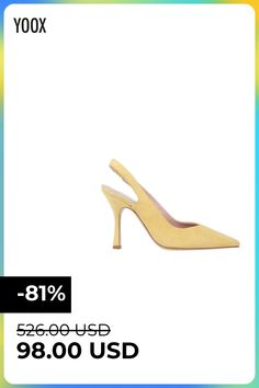 leather, suede effect, solid color, elasticized gores, narrow toeline, stiletto heel, contains non-textile parts of animal origin, slingback pumps , Color: Light yellow , Size: 7 Ermanno Scervino, Slingback Pump, Light Yellow, Stiletto Heel, Stiletto Heels, Size 7, Pumps, Solid Color, The Originals