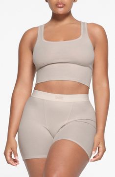 SKIMS Stretch Cotton Rib Tank | Nordstrom Stretch Scoop Neck Activewear For Loungewear, Fitted Ribbed Bottoms For Everyday, Everyday Fitted Ribbed Bottoms, Solid Scoop Neck Activewear For Loungewear, Solid Scoop Neck Loungewear Activewear, Solid Color Scoop Neck Activewear For Loungewear, Solid Color Scoop Neck Loungewear Activewear, Everyday Fitted Ribbed Activewear, Everyday Stretch Ribbed Bottoms