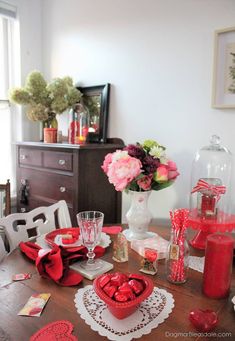 the table is set for valentine's day