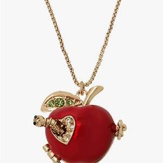 Nwt! Betsey Johnson Long Apple Worm Pendant Necklace! Charming Pendant Can Be Opened To Reveal “Apple Of My Eye" Magnetic Closure W/Side Clasp Gold Metal With Glass And Plastic Adjustable Slide Closure Approximate: 34” Adjustable Pendant Drop: 1” Pendant Width: 1.2” Whimsical Pendant Charm Necklace, Whimsical Pendant Charm Necklaces, Cherry Pearl, Vintage Betsey Johnson Jewelry, Betsey Johnson Christmas Jewelry, Dagger Necklace, Forest Necklace, Spider Necklace, Rhinestone Rose