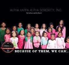 a group of children standing together in front of a black background with the words, because of them we can't