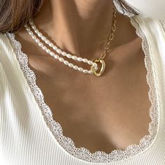 Gold-tone Pearl Chain Necklace, Gold-tone Pearl Necklace With Pearl Chain, Trendy Gold Pearl Choker Necklace, Trendy Pearl Necklace With Beaded Chain, Gold Beaded Chain Pearl Choker, Trendy Gold Jewelry With Pearl Chain, Trendy Gold Pearl Necklaces, Trendy Gold Pearl Necklace, Trendy Gold Plated Pearl Chain Necklace