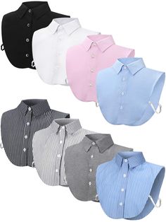 PRICES MAY VARY. Package Content: there are 8 pieces of fake detachable dickey collars available in different colors, enough quantity and classic colors to meet your everyday wear, match or change needs, and you can choose the proper colors according to your preferences or ideas Reliable Material: these practical half shirts round collar blouses are made of quality fabric, which feature fine workmanship, delicate and smooth appearance, clear and generous color, breathable and easy to clean and c Half Top Outfits, Collar Shirts For Women Style, Dickie Collar Outfits, Double Collar Shirt, Dickey Collar, Collar Outfits, Collar Shirts Women, False Collar, Fake Collar