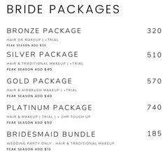 wedding-hair-makeup-prices Makeup Artist Supply List, Bridal Makeup Checklist, Bridal Makeup Business, Makeup Artist Price List, Makeup Checklist, Makeup Artist Marketing, Makeup Studio Decor, Instagram Makeup Artist, Makeup Artist Branding