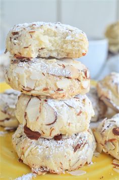 a stack of cookies sitting on top of a yellow plate