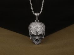 Oxidized Geometric Art Skull Necklace, Handmade 925 Sterling Silver Cool Necklace,  Gothic Skull Pendant, Unique Birthday Gift for Boyfriend  ✅ Beautifully crafted pendant  ✅ High-quality materials for durability  ✅ Detailed and intricate design pendant necklace  ✅ Makes a thoughtful gift for someone special    ★Item Details  * Gender: Male / Female  * Material: 925 Sterling Silver  * Finish: Oxidized / Polished / Gold Plated  * Pendant Weight: 12.00 Grams   * Pendant Diameter: 2.15 -2.95 Cm / 0 Collectible Silver Skull Necklace, Handmade Silver Necklace With Skull Shape, Skull Shaped Oxidized Jewelry As Gift, Oxidized Finish Skull Jewelry For Gifts, Skull Shaped Engraved Necklaces For Gifts, Skull-shaped Engraved Necklace For Gift, Skull Shaped Engraved Necklace For Gift, Birthday Gift For Boyfriend, Cool Necklace