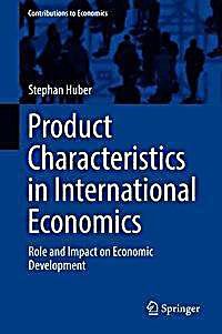 the cover of product characteristics in international economic, with blue background and black text on it