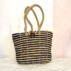 I Purchased This Little Bag During A Trip To St Kitts 20 Yrs Ago The Lady Was Making Them By Hand. It Has No Lining Or Inside Pockets Loop And Button Closure Does Not Sit Up By Itself. It Has Been Hanging In My Closet Never Used For Anything. Navy And Straw Color. Casual Blue Woven Straw Bag, Casual Blue Beach Bag With Braided Handles, Casual Blue Straw Bag, Navy Casual Shoulder Bag For Beach, Casual Blue Woven Shoulder Bag, Navy Casual Beach Shoulder Bag, Casual Navy Bags For Summer, Casual Navy Bag For Summer, Casual Navy Shoulder Bag