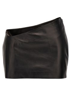 Asymmetric leather skirt with low waist and a side zip closure. Composition: Low Waist Skirt, Classy Skirts, Style Finder, Mood Board Fashion, Asymmetrical Skirt, Black Mini Skirt, Leather Mini Skirts, Low Waist, Fashion Labels