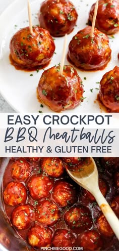 easy crockpot bbq meatballs with healthy and gluten free sauce