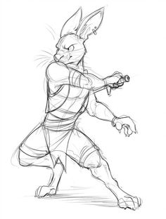 a drawing of a rabbit holding a baseball bat in its right hand and ready to hit the ball