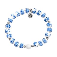 Floral Moments Bracelet- Blue Painted Porcelain Beads With Silver Bracelet Tag, Usa Bracelet, Tech Accessories Gadgets, Dune Jewelry, Porcelain Beads, Bracelets With Meaning, Painted Porcelain, Bracelet Collection, Blue Paint